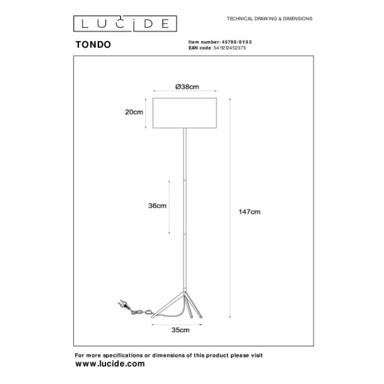 TONDO Lampa podłogowa 45790/81/30 Lucide - zdjęcie dodatkowe 2